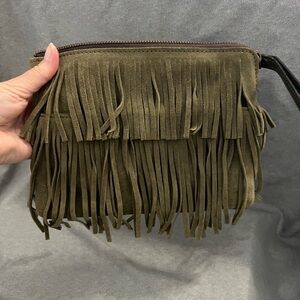 Green suede fringe Patricia Nash wristlet
